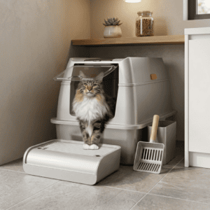 kattenbak rvs 2 in 1 grijs