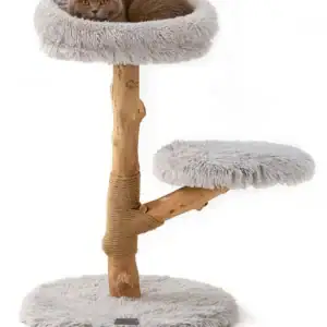 jake and jacky krabpaal voor katten hout pluche stof jute lichtgrijs 50x50x75cm