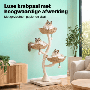 Luxe krabpaal hout - Drie ligmanden - Beige/Wit